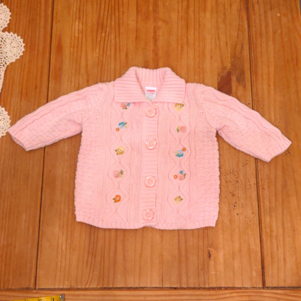 Girls Gymboree Light Pink Flower Embroidered Cardigan, Size 6-12 months